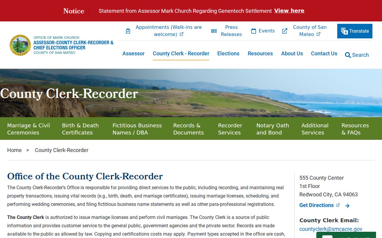 Burlingame residents directory San Mateo County Clerk-Recorder services
