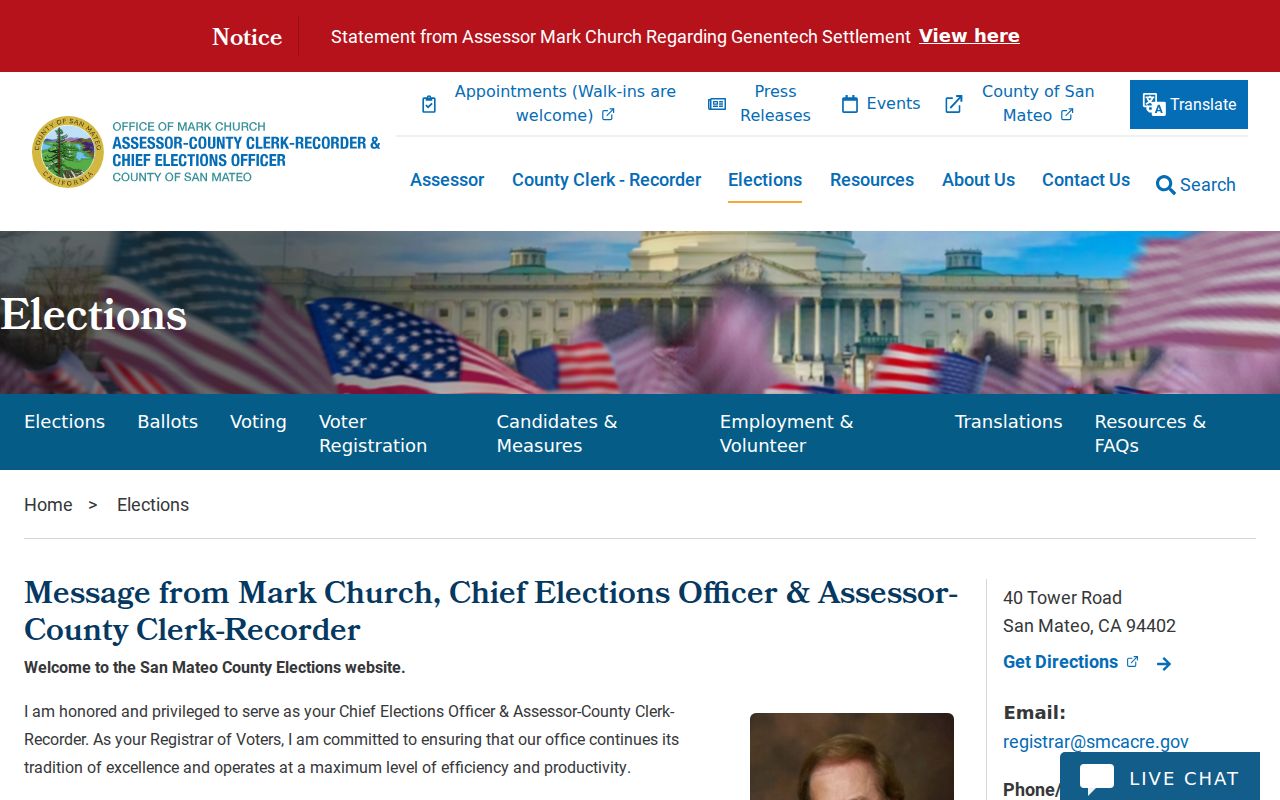 Burlingame neighbors San Mateo County Elections office contact information