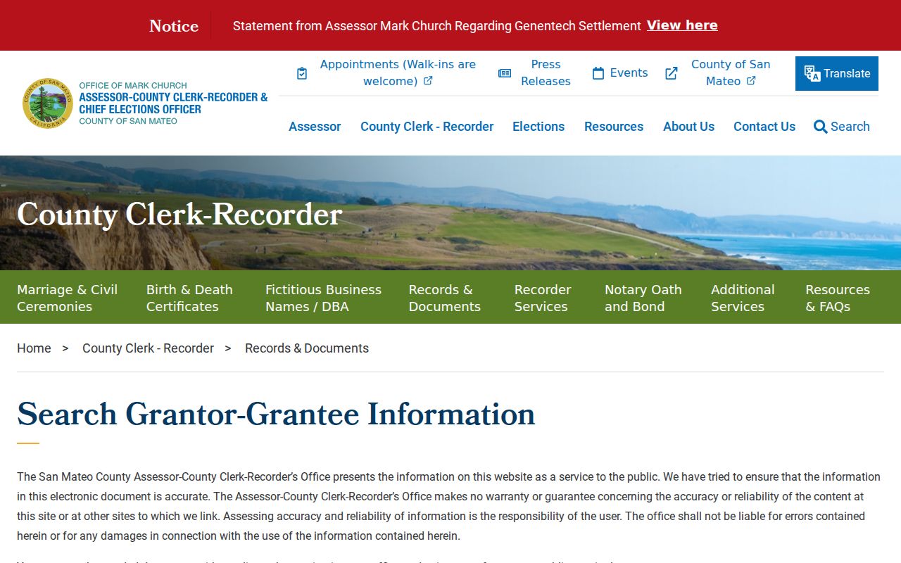 Burlingame previous residents grantor-grantee deed index