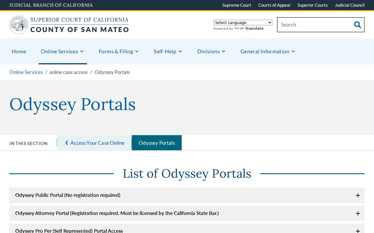 Burlingame previous residents Odyssey court portal guidance