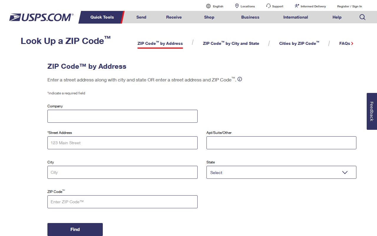 Burlingame ZIP directory USPS address lookup screen